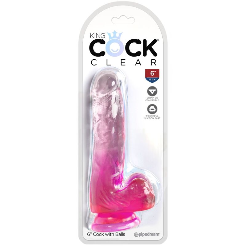 KING COCK - PRZEŹROCZYSTY REALISTYCZNY PENIS Z JĄDRAMI 13,5 CM RÓŻOWY