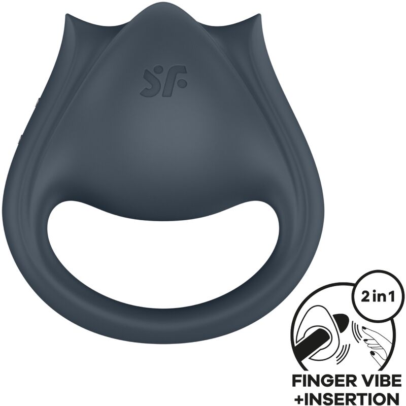 SATISFYER - PERFECT PAIR 2 MULTIWIBRATOR 2 W 1 PIERŚCIEŃ NA PENISA I STYMULATOR PALCA SZARY