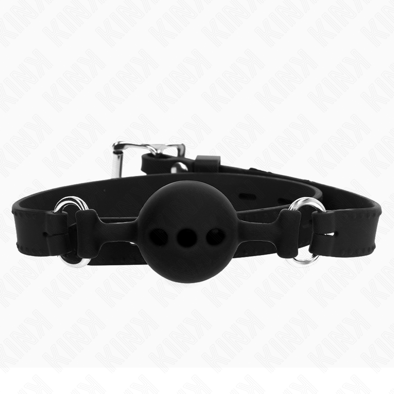 KINK - KNEBEL SILIKONOWY 55 x 2 CM Z KULECZKĄ 4 CM ROZMIAR S CZARNY REGULOWANY 35-51 CM