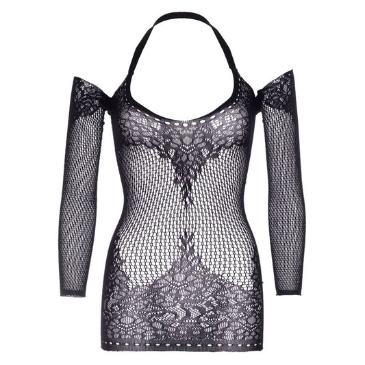 LEG AVENUE - KORONKOWA MINI SUKIENKA Z WIĄZANIEM HALTER, ROZMIAR JEDNORAZOWY