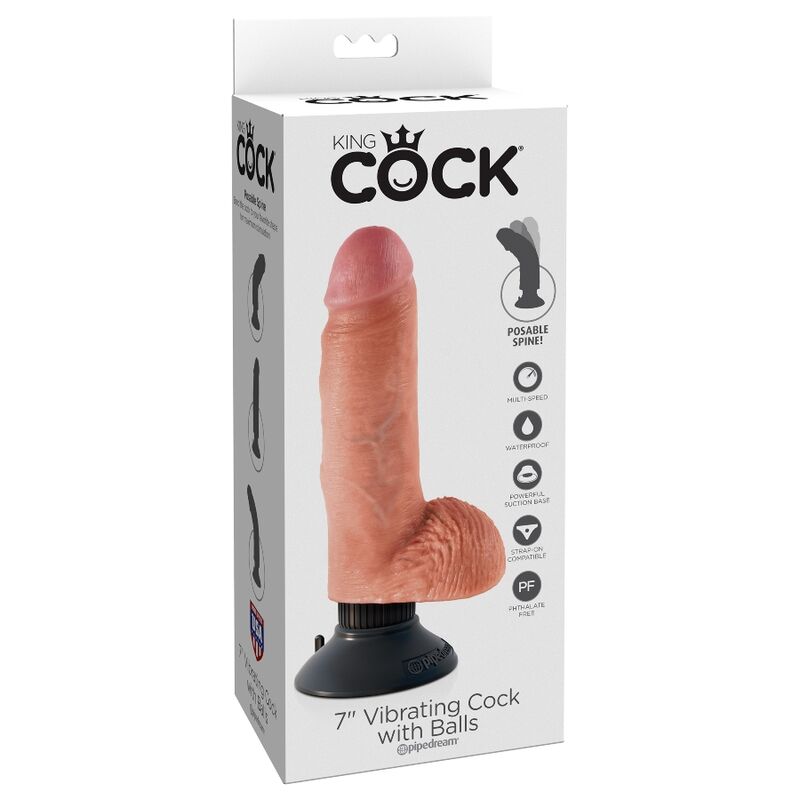 KING COCK - 17,78 CM WIBRACYJNY KUTAS Z JĄDRAMI MIĘSNYMI