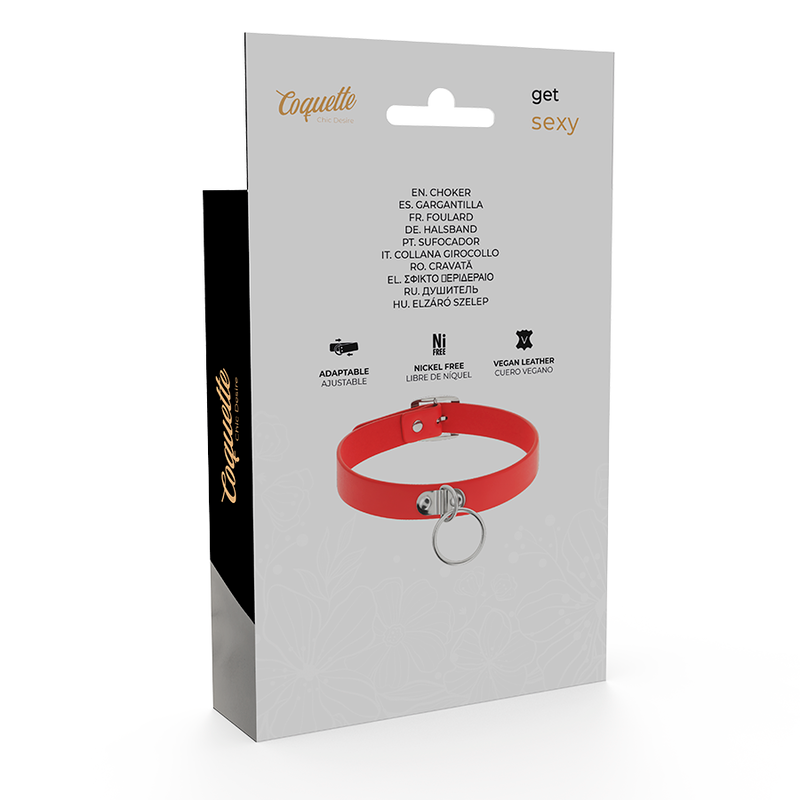 COQUETTE CHIC DESIRE - CZERWONY WEGAŃSKI NASZYJNIK SKÓRZANY DAMSKI AKCESORIA FETYSZYSTYCZNE