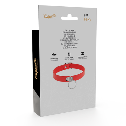 COQUETTE CHIC DESIRE - CZERWONY WEGAŃSKI NASZYJNIK SKÓRZANY DAMSKI AKCESORIA FETYSZYSTYCZNE