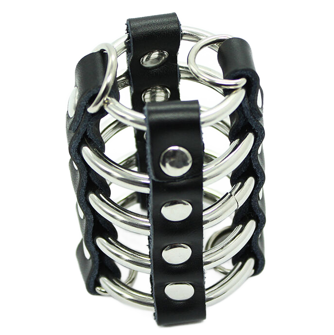 OHMAMA FETISH - KLATKA NA PENISA Z METALOWYMI PIERŚCIENIAMI I PASKAMI SKÓRZANYMI