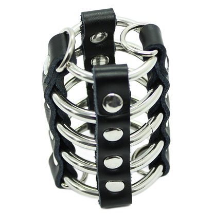 OHMAMA FETISH - KLATKA NA PENISA Z METALOWYMI PIERŚCIENIAMI I PASKAMI SKÓRZANYMI