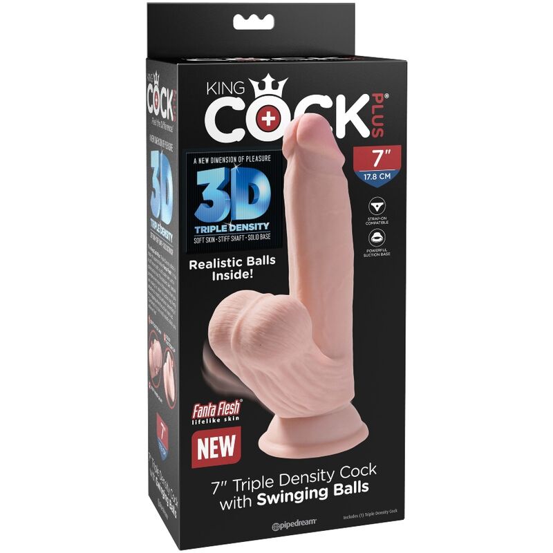 KING COCK - PLUS 3D DILDO HUŚTAWAJĄCE SIĘ JĄDRA 15,2 CM JASNA SKÓRA