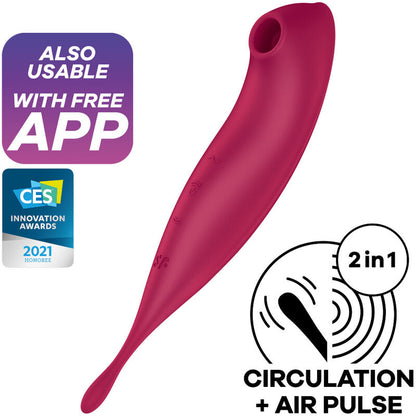 SATISFYER - STYMULATOR IMPULSÓW POWIETRZA TWIRLING PRO+ I WIBRATOR APLIKACJA CZERWONY