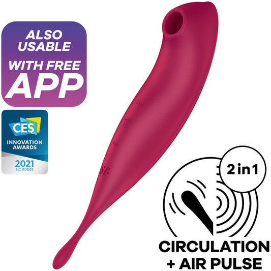 SATISFYER - STYMULATOR IMPULSÓW POWIETRZA TWIRLING PRO+ I WIBRATOR APLIKACJA CZERWONY