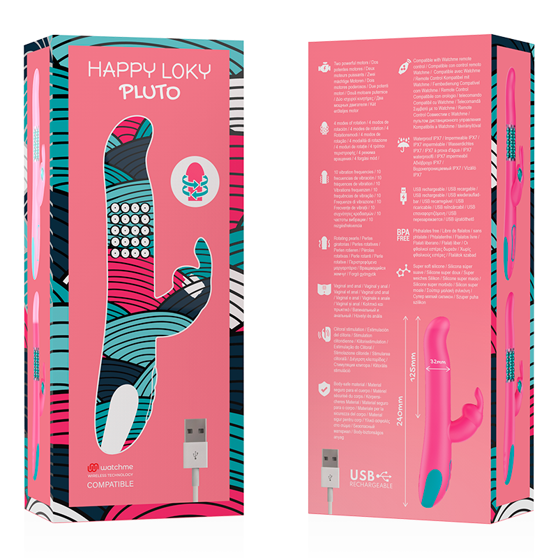 HAPPY LOKY - WIBRATOR I ROTATOR PLUTO RABBIT WATCHME KOMPATYBILNY Z TECHNOLOGIĄ BEZPRZEWODOWĄ