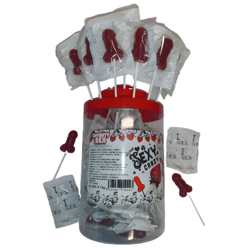 DIABLO PICANTE - 50 TRUSKAWKOWO-WIŚNIOWYCH CUKROWYCH LIZAKÓW PENIS 50 SZTUK