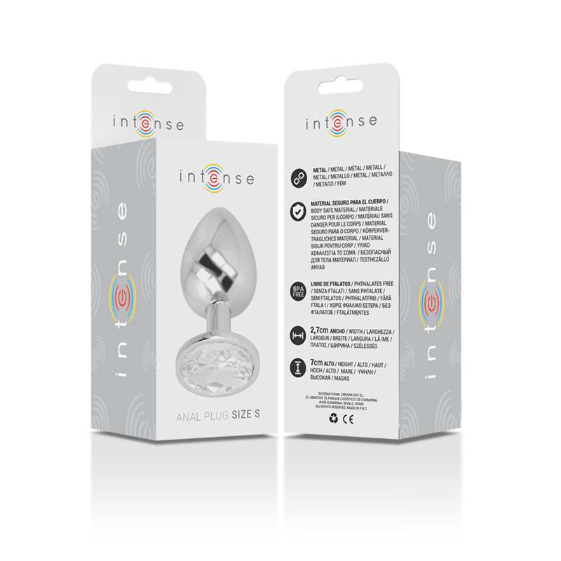 INTENSYWNY - ALUMINIOWY METALOWY KOREK ANALNY ZE SREBRNYM KRYSZTAŁEM ROZMIAR S
