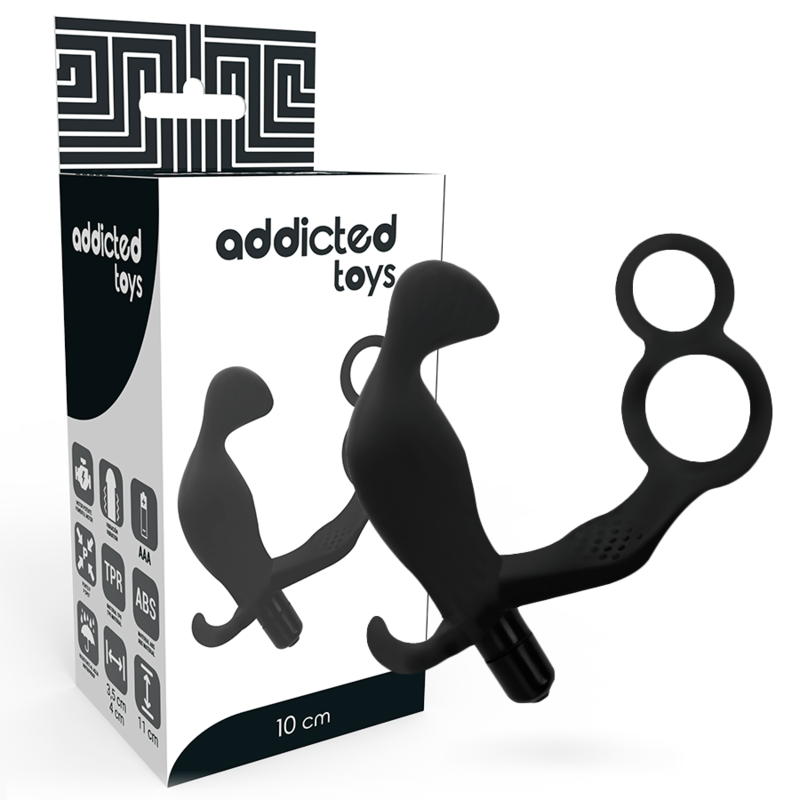 ADDICTED TOYS - KOREK ANALNY Z PODWÓJNYM PENISEM I JĄDRAMI CZARNY