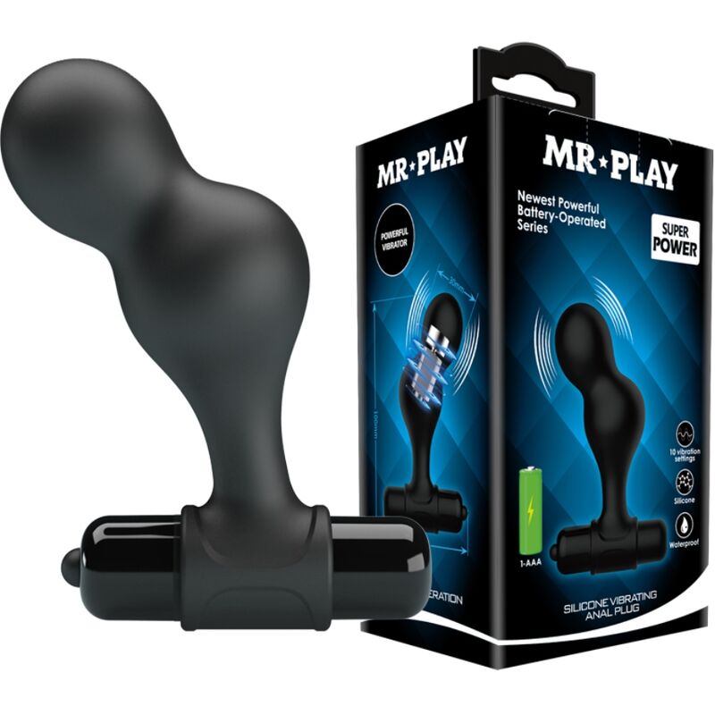 MR PLAY - CZARNY SILIKONOWY WIBRATOR Z KOREK ANALNYM