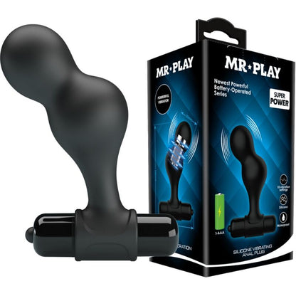 MR PLAY - CZARNY SILIKONOWY WIBRATOR Z KOREK ANALNYM
