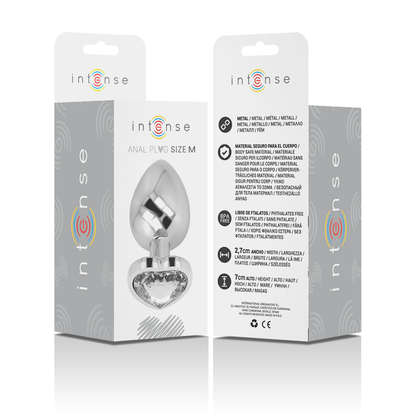 INTENSE - ALUMINIOWY METALOWY KOREK ANALNY BIAŁY ROZMIAR SERCE M