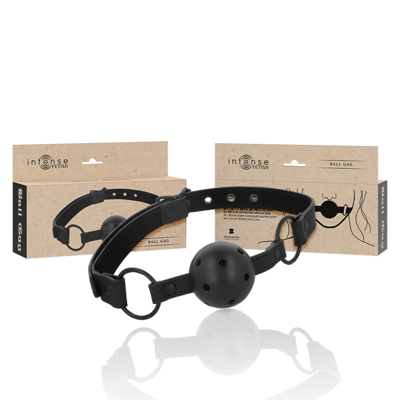 INTENSYWNY - FETYSZOWY WEGAŃSKI SKÓRZANY KNEBEL KULKOWY