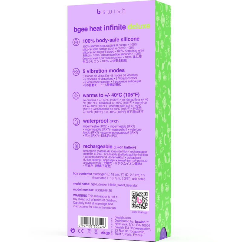 B SWISH - BGEE HEAT INFINITE DELUXE WIBRATOR AKUMULATOROWY LAWENDOWY SILIKON