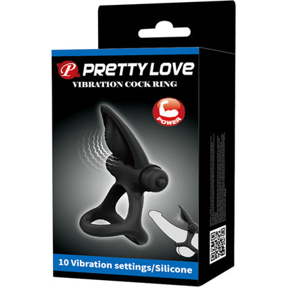PRETTY LOVE - PIERŚCIEŃ WIBRACYJNY 10 WIBRACJI CZARNY SILIKON