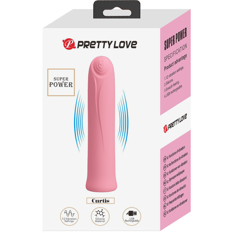 PRETTY LOVE - CURTIS MINI SUPER POWER WIBRATOR 12 RÓŻOWYCH SILIKONOWYCH WIBRACJI