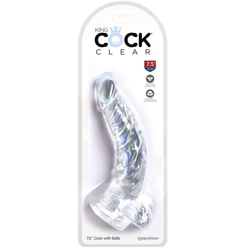 KING COCK - PRZEŹROCZYSTY REALISTYCZNY ZAKRZYWIONY PENIS Z JĄDRAMI 16,5 CM PRZEŹROCZYSTY