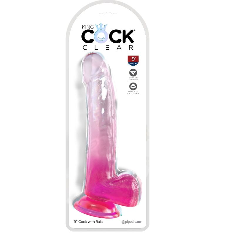 KING COCK - PRZEŹROCZYSTY DILDO Z JĄDRAMI 20,3 CM RÓŻOWY