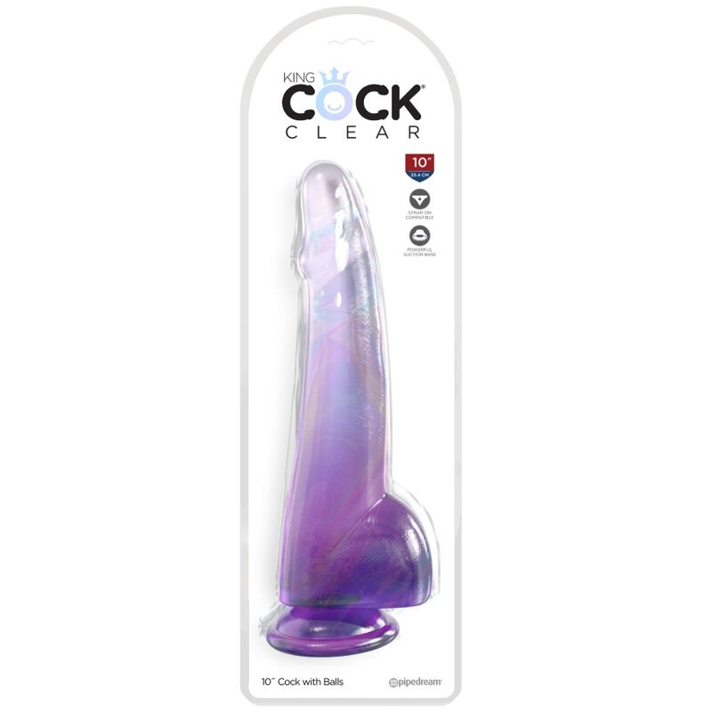 KING COCK - PRZEŹROCZYSTY DILDO Z JĄDRAMI 19 CM FIOLETOWY