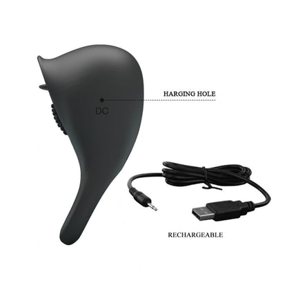 PRETTY LOVE - WIBRACYJNY PIERŚCIEŃ NA PENISA Z CZARNYM JĘZYKIEM