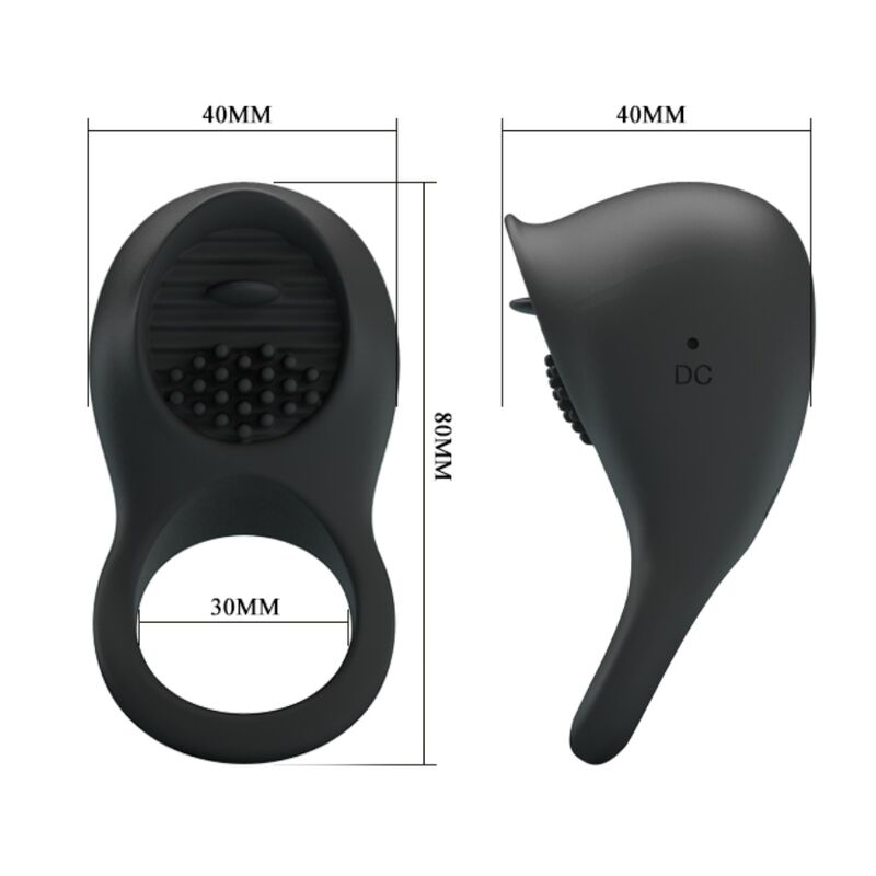 PRETTY LOVE - WIBRACYJNY PIERŚCIEŃ NA PENISA Z CZARNYM JĘZYKIEM