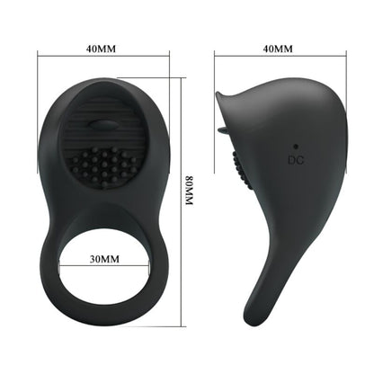 PRETTY LOVE - WIBRACYJNY PIERŚCIEŃ NA PENISA Z CZARNYM JĘZYKIEM