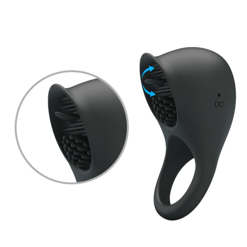 PRETTY LOVE - WIBRACYJNY PIERŚCIEŃ NA PENISA Z CZARNYM JĘZYKIEM