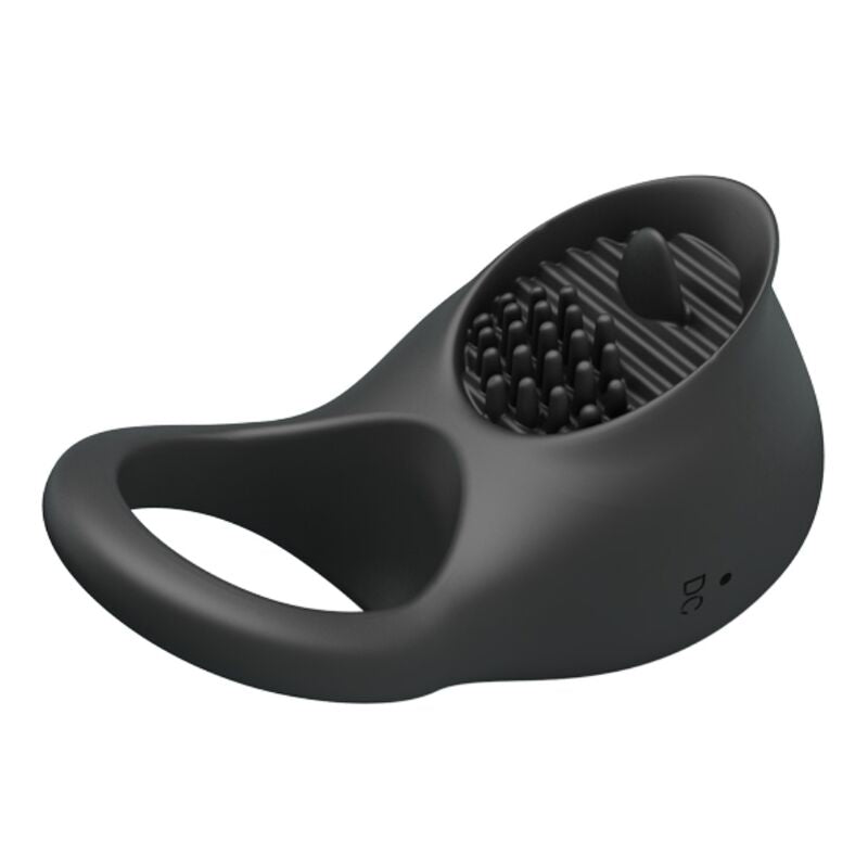 PRETTY LOVE - WIBRACYJNY PIERŚCIEŃ NA PENISA Z CZARNYM JĘZYKIEM