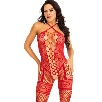LEG AVENUE - BODYSTOCKING HALTER CZERWONE SERCA CZERWONY