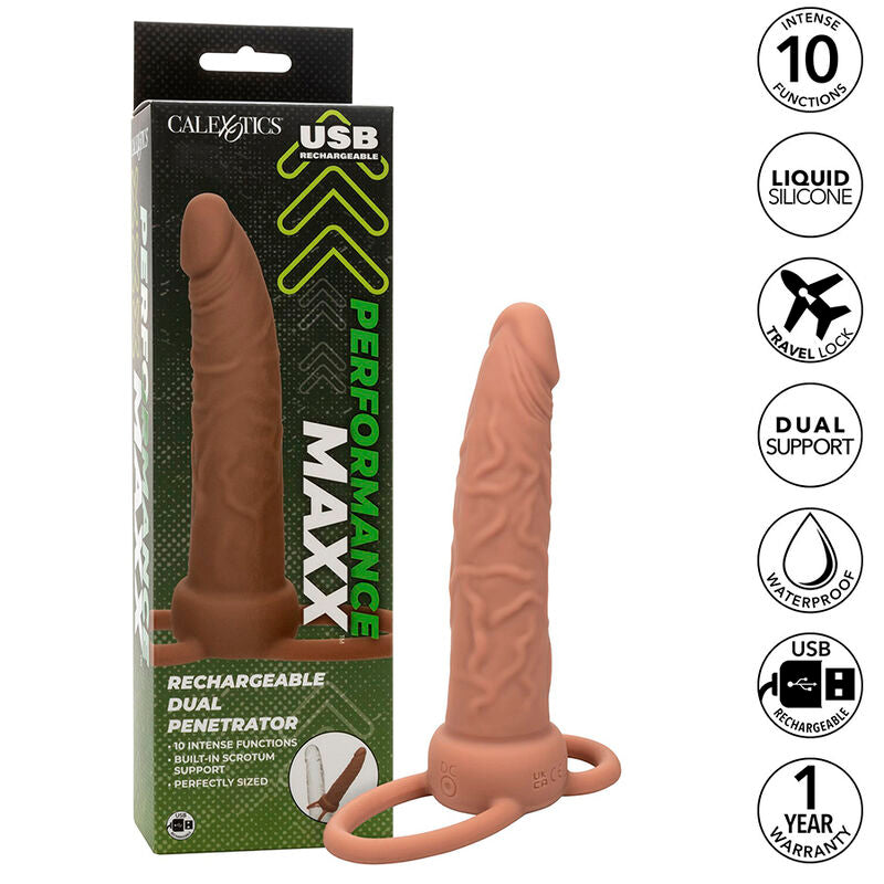 CALEXOTICS - PERFORMANCE MAXX ŁADOWALNY PODWÓJNY PENETRATOR BRĄZOWA SKÓRA