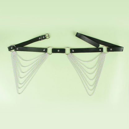 SUBBLIME - SKÓRZANY PASEK ŁAŃCUCHOWY CZARNY, JEDEN ROZMIAR