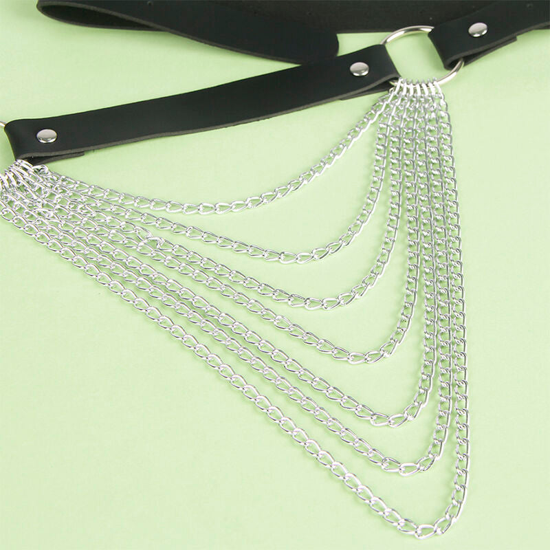 SUBBLIME - SKÓRZANY PASEK ŁAŃCUCHOWY CZARNY, JEDEN ROZMIAR