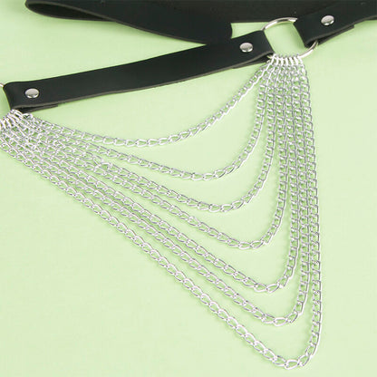 SUBBLIME - SKÓRZANY PASEK ŁAŃCUCHOWY CZARNY, JEDEN ROZMIAR