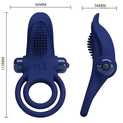 PRETTY LOVE - BRONSON PODWÓJNY PIERŚCIEŃ Z WIBRACJĄ NIEBIESKI