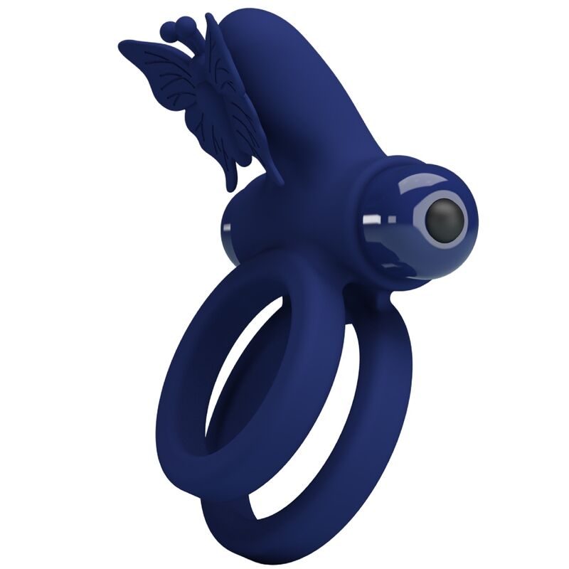 PRETTY LOVE - JAMELE PODWÓJNY PIERŚCIEŃ Z WIBRACJĄ I STYMULATOREM MOTYLEK NIEBIESKI