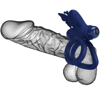 PRETTY LOVE - JAMELE PODWÓJNY PIERŚCIEŃ Z WIBRACJĄ I STYMULATOREM MOTYLEK NIEBIESKI