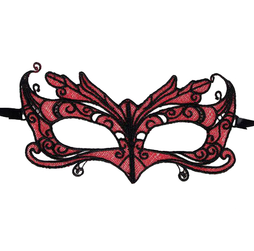 QUEEN LINGERIE - MASKA KORONKOWA Z CZERWONYMI DETALIAMI