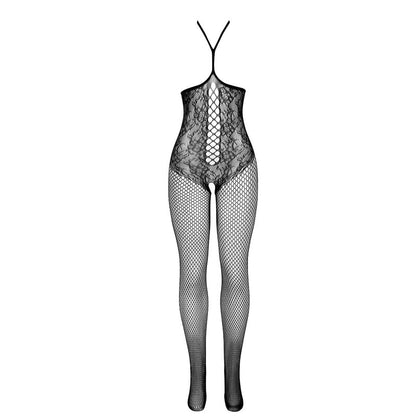 SUBBLIME - 951849 Bodystocking z odkrytymi miseczkami i siateczką z dekoltem halter, czarne, jeden rozmiar