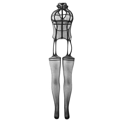 SUBBLIME - 951986 BODYSTOCKING Z SIATKI RYBACKIEJ Z OTWORAMI NA SZYI CZARNY ROZMIAR JEDNORAZOWY