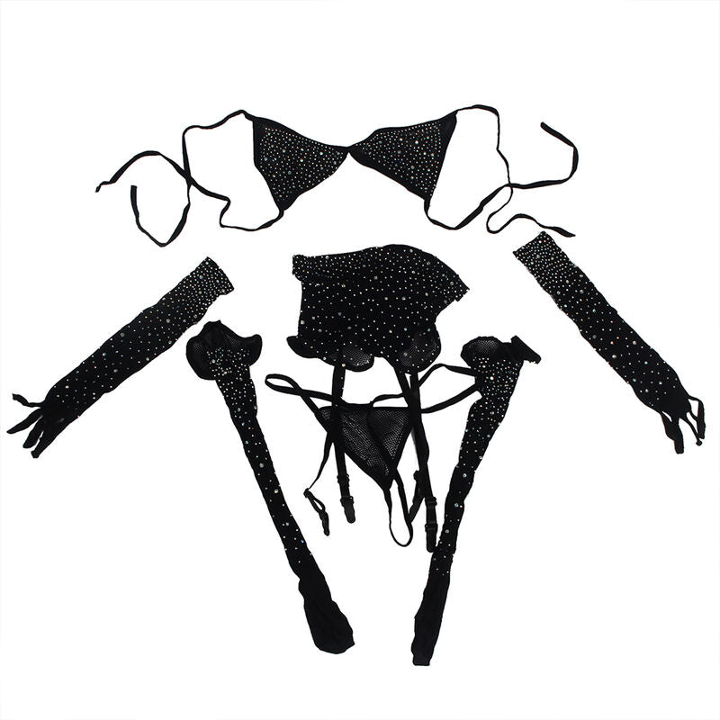 SUBBLIME - 952174 Bodystocking z siateczki z rękawiczkami i diamentami, czarny, jeden rozmiar