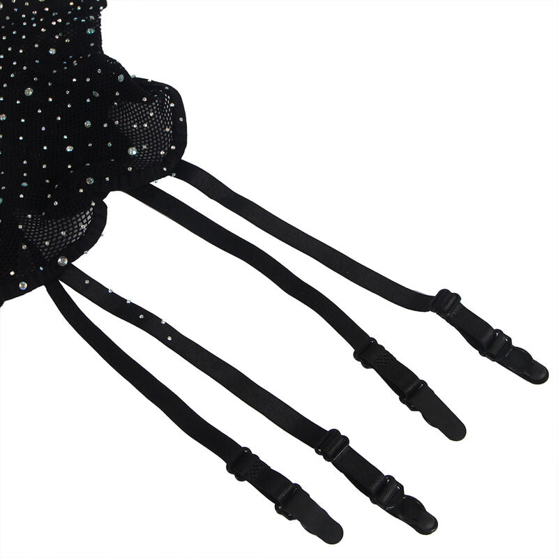 SUBBLIME - 952174 Bodystocking z siateczki z rękawiczkami i diamentami, czarny, jeden rozmiar