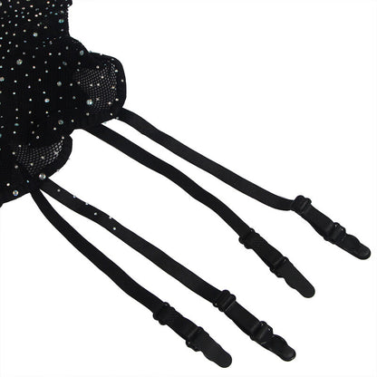 SUBBLIME - 952174 Bodystocking z siateczki z rękawiczkami i diamentami, czarny, jeden rozmiar