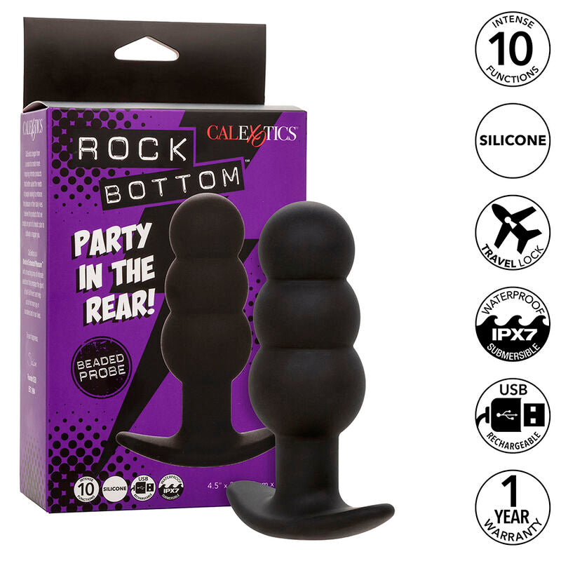 CALEXOTICS - ROCK BOTTOM KORKI ANALNE Z KORALIKAMI 10 WIBRACJI SILIKON CZARNY
