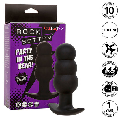CALEXOTICS - ROCK BOTTOM KORKI ANALNE Z KORALIKAMI 10 WIBRACJI SILIKON CZARNY
