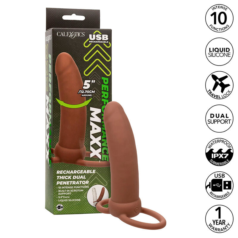 CALEXOTICS - MAXX THICK DUAL PENETRATOR 10 WIBRACJI BRĄZOWY