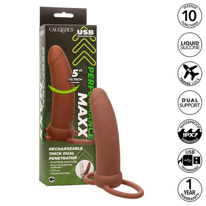 CALEXOTICS - MAXX THICK DUAL PENETRATOR 10 WIBRACJI BRĄZOWY