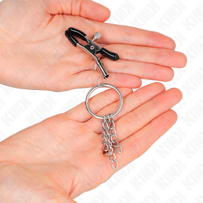 KINK - ZACISK NA SUTKĘ Z O-RINGIEM I MAŁYM ŁAŃCUSZKIEM SREBRNYM 6 CM